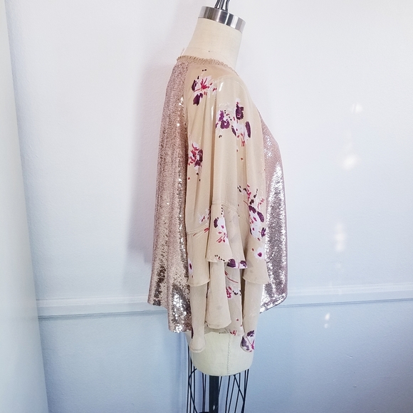 Free People | Floral Ruffle Sequin Top XL - Picture 6 of 13